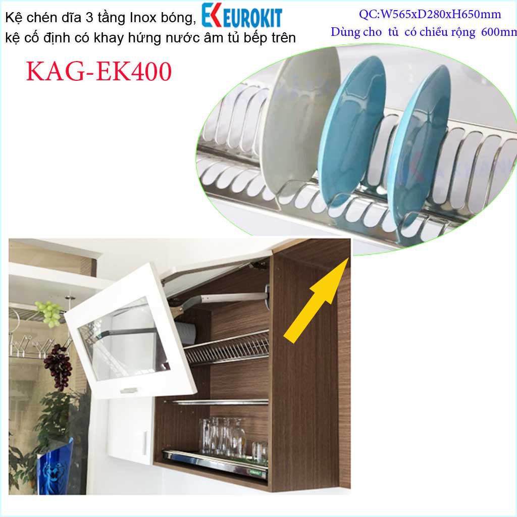 Kệ chén dĩa âm tủ KAG-EK400, Kệ  đựng chén bát 3 tầng Euro, kệ chén âm tủ 60cm Inox