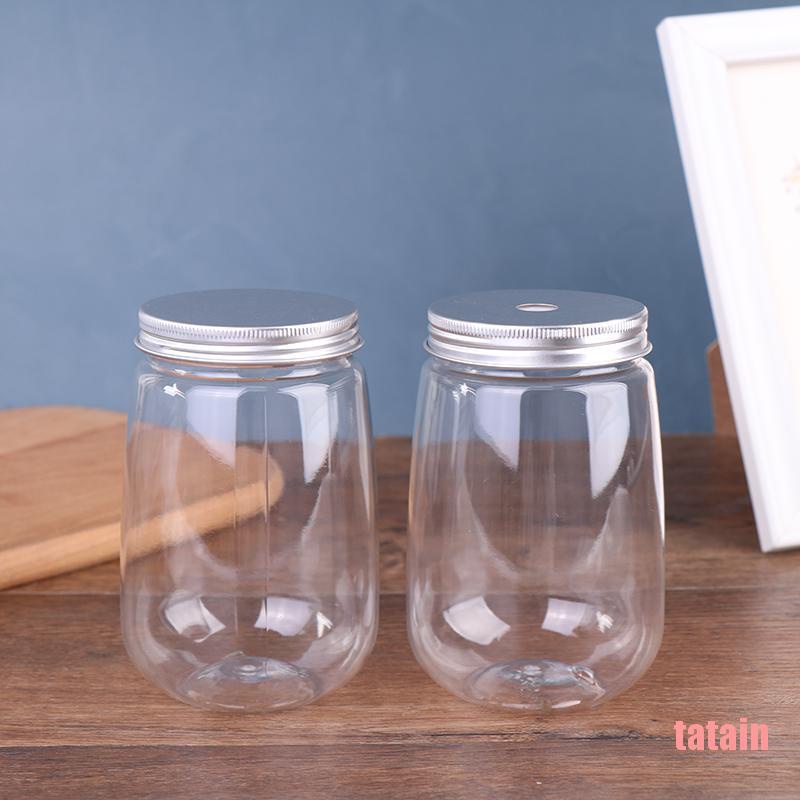 Bình nhựa PET đựng trà sữa có nắp bạc dùng một lần dung tích 500ml
