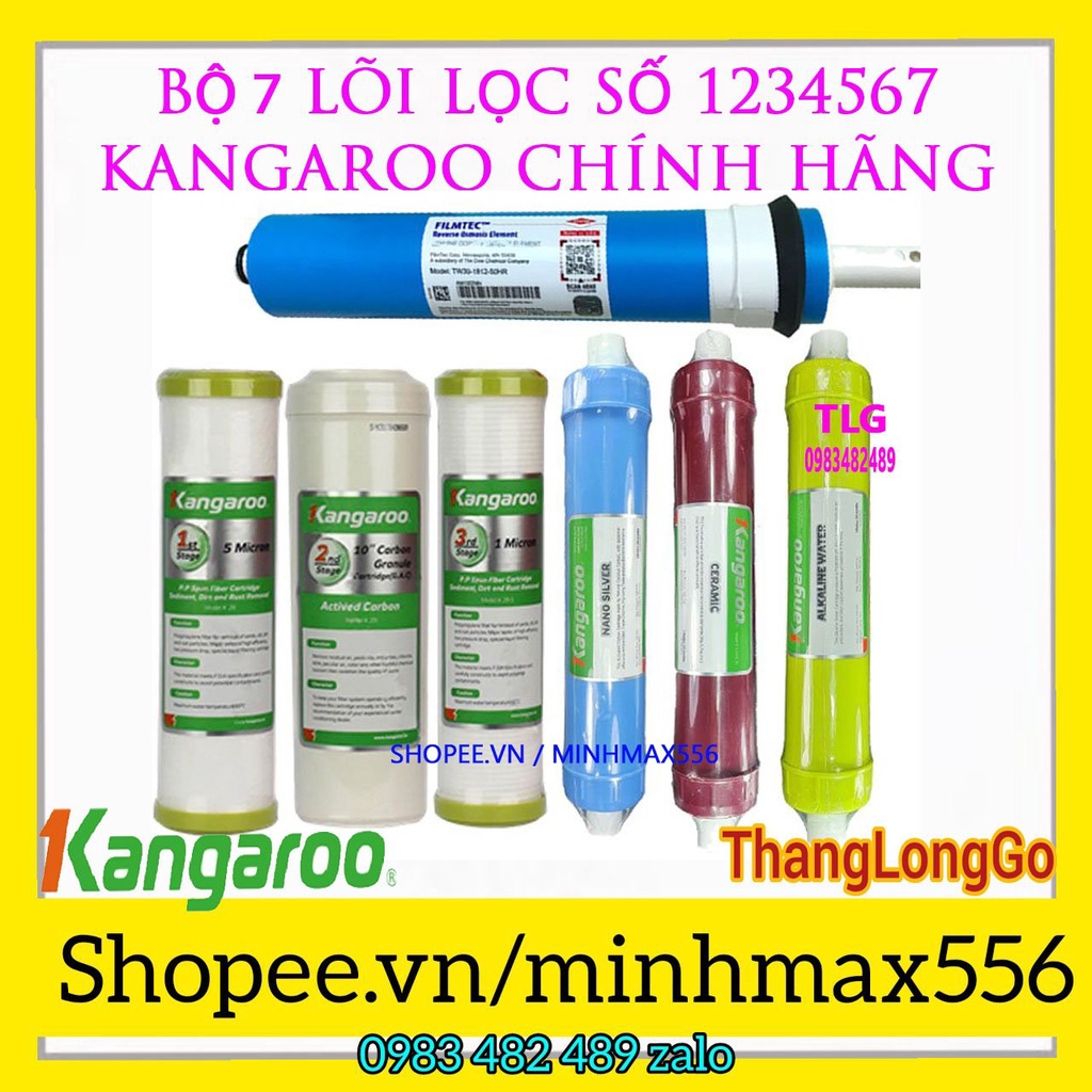 COMBO 7 LÕI LỌC KANGAROO SỐ 1-2-3-4-5-6-7 NEW [CHINH HANG]  |BỘ LỌC 123 - RO DOW - NANO SILVER - CERAMIC - ALKALINE