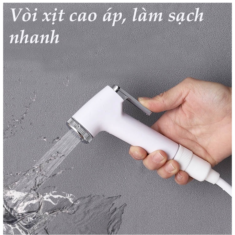 Bộ vòi xịt vệ sinh toilet VHX2 áp lực cao kèm dây PU lò xo dài 1.5m và giá đỡ không cần khoan tường