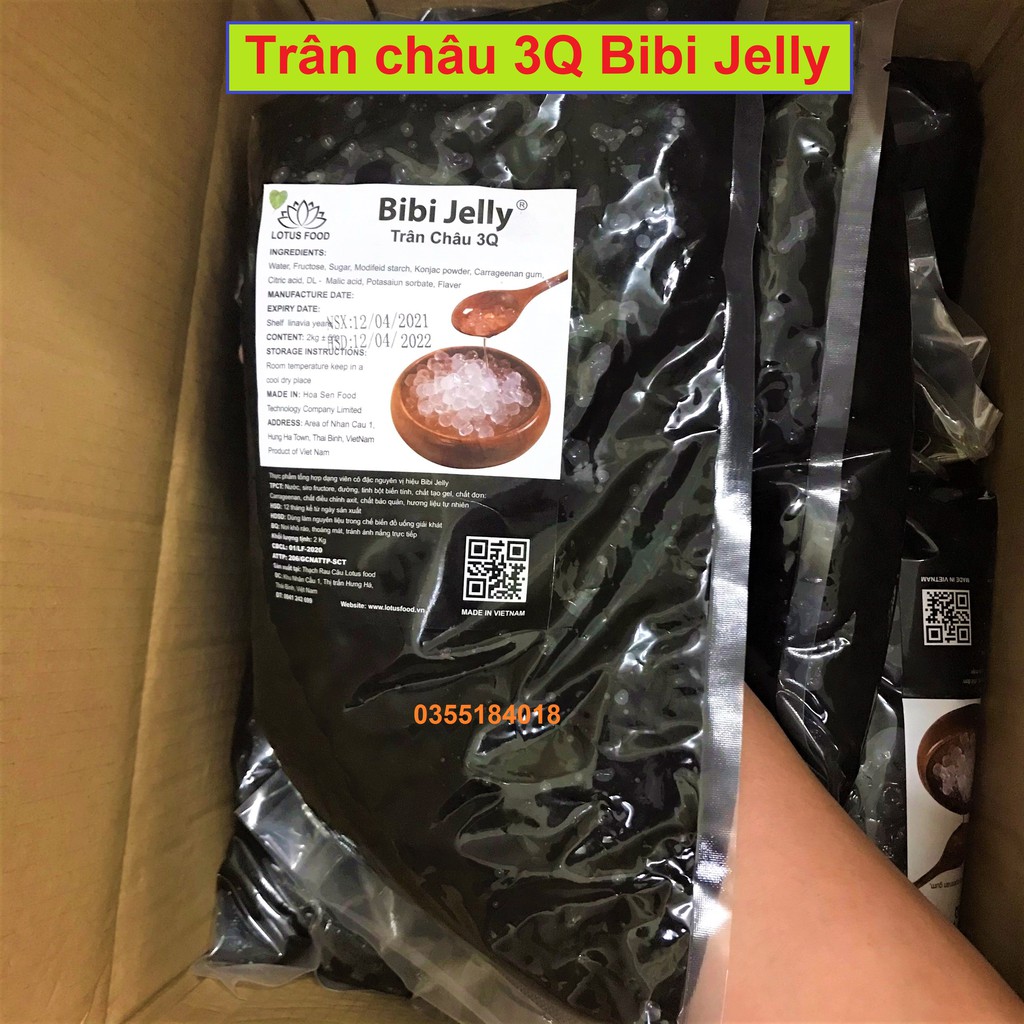 Thùng Thạch trân châu 3Q Bibi Jelly Trắng - Đen 1 Thùng 6 gói dùng cho trà sữa, trà chanh, trà hoa quả, chè