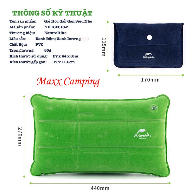 Gối hơi gấp gọn siêu nhẹ Naturehike NH18F018-Z- Maxx Camping