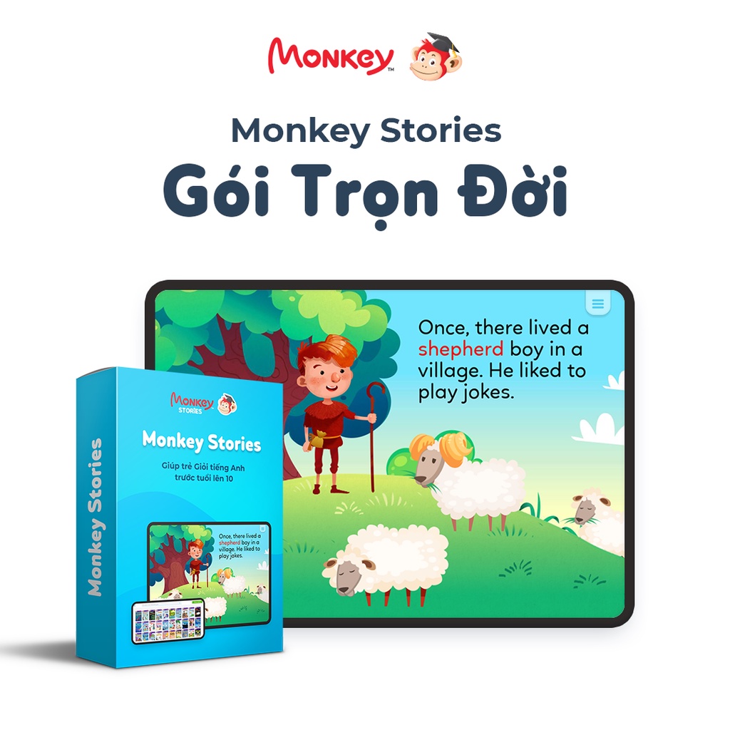 Phần Mềm Học Tiếng Anh Monkey Stories - Ứng Dụng Phát Triển Toàn Diện 4 Kỹ Năng Cho Trẻ 2-10 Tuổi - Gói Trọn Đời