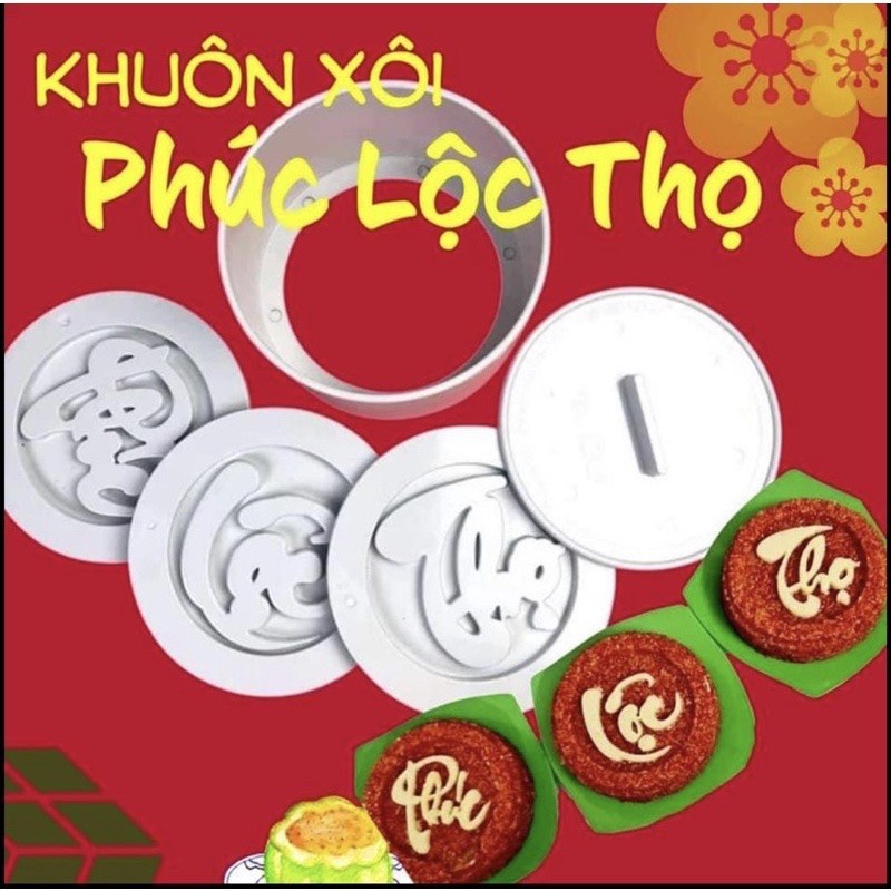 Bộ Khuôn Làm Xôi Phúc Lộc Thọ 5 Chi Tiết Bằng Chất Liệu Nhựa Chịu Nhiệt, Khuôn Làm Bánh