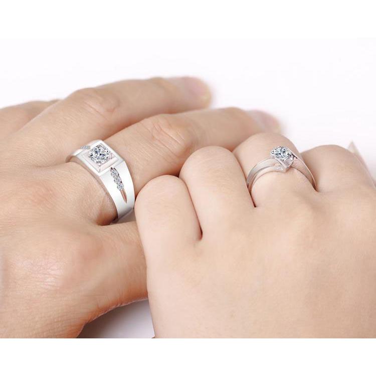 Nhẫn đôi Bạc Hiểu Minh NC396 Hạnh Phúc