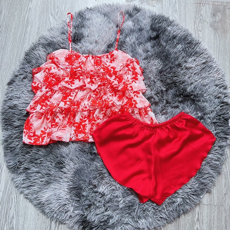 Đồ bộ 2 dây sexy áo Chiffon phối quần Satin | BigBuy360 - bigbuy360.vn