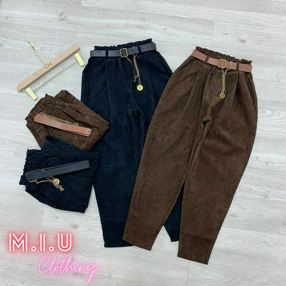 Quần Baggy nữ MIZU Nhung Tăm, Quần Nhung Tăm Cạp Cao, Thời Trang Cá Tính Cho Nữ MIUCLOTHING