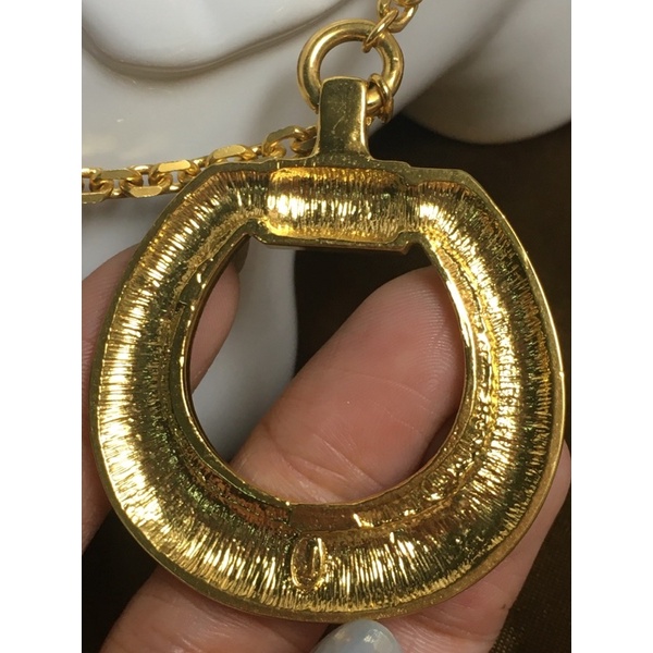 Dây chuyền vintage dài Lancel Pháp-mặt dây phối da và dây sợi xích