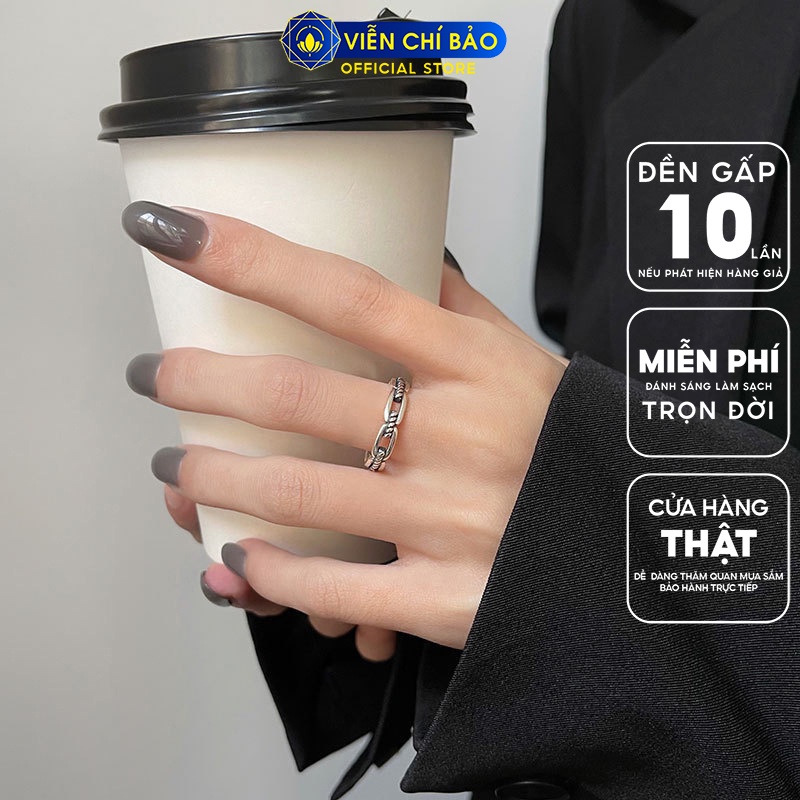 Nhẫn tay bạc nữ đan classic 2 chất liệu bạc 925 thời trang phụ kiện trang sức nữ thương hiệu Viễn Chí Bảo N000563