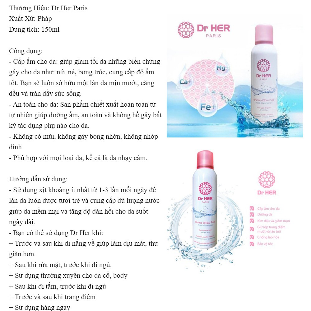 Xịt khoáng dưỡng ẩm làm diệu da Dr Her | BigBuy360 - bigbuy360.vn