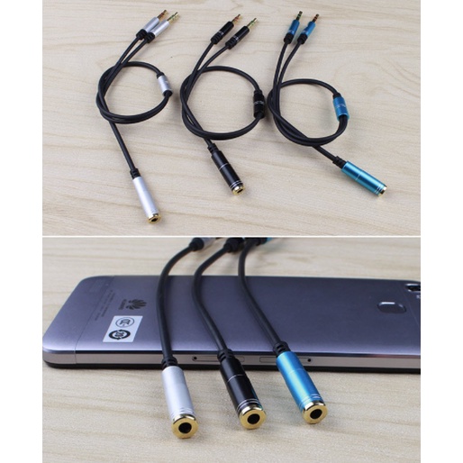 Cáp Gộp Audio 1 Ra 2  Dây Dài 38cm (Tai Nghe Và Mic) Chuẩn 3.5mm