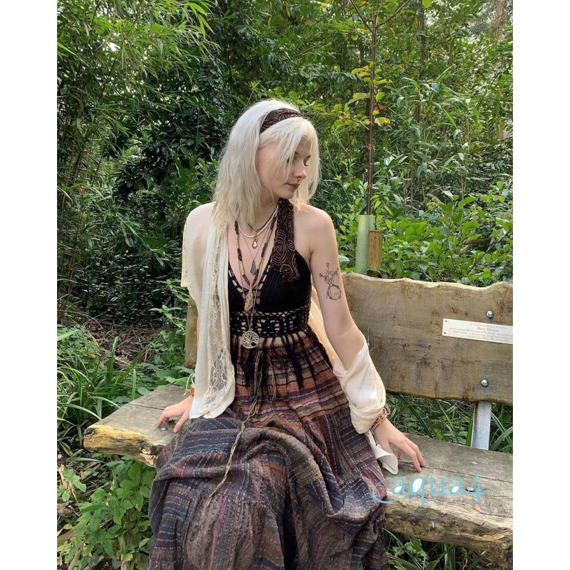 ANANA-Women´s y2k E-girl Summer Long Skirts, Vintage Harajuku Stripes Print Bohemian Style High Waist Skirt Beachwear