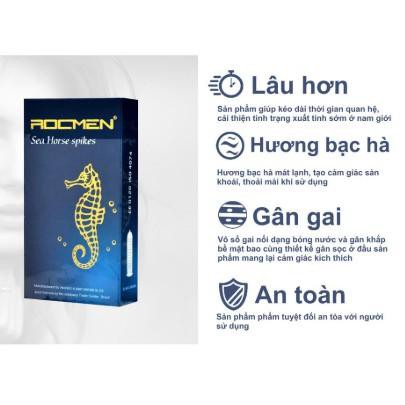 Bao Cao Su Kéo Dài Thời Gian Rocmen Xanh Có Gân Gai 12 BCS