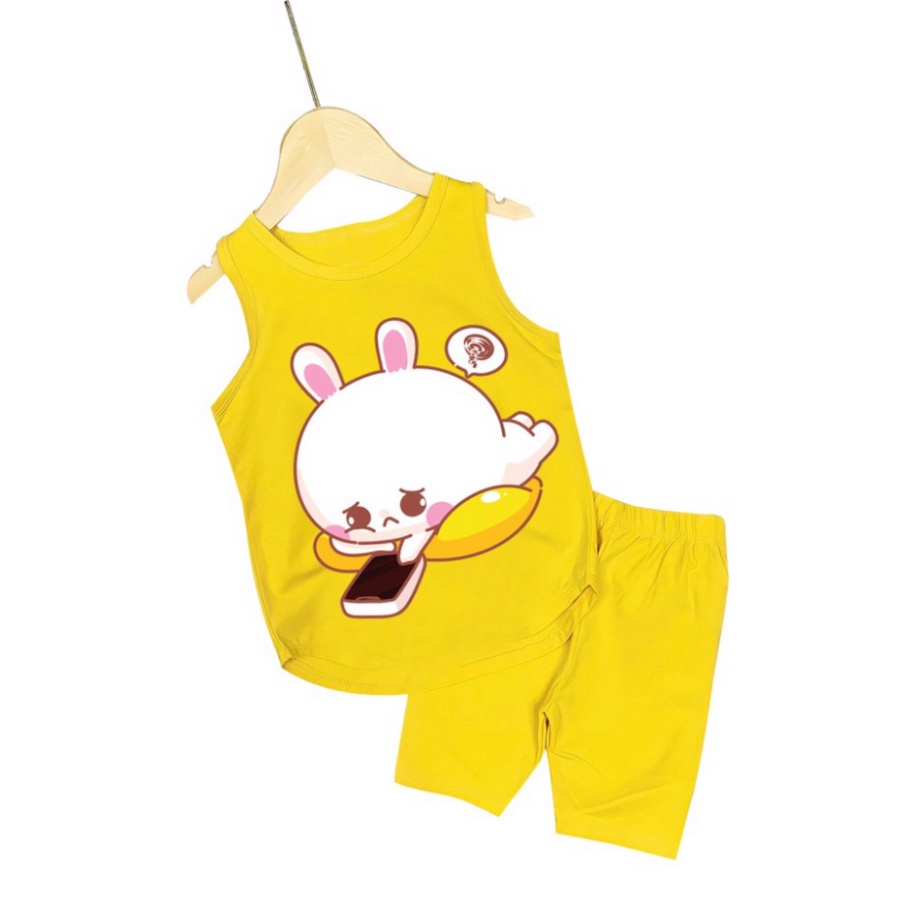 ( Km ) ( Khuyến mãi ) Bộ đồ bé gái sát nách hình thỏ bấm điện thoại cho bé gái từ 6kg đên 29kg.DBBG58.