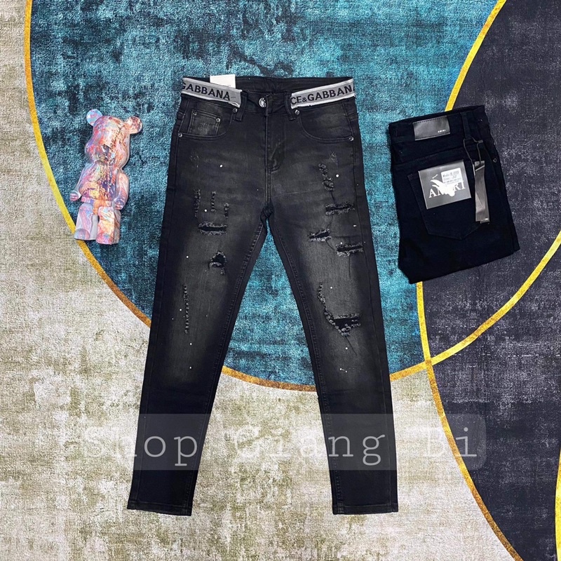 Quần jean nam cạp dolce rách nhẹ,Quần bò dolce nam rách xước nhẹ thời trang