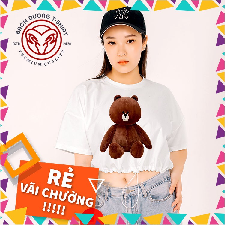 Áo Croptop Cổ Tròn Bạch Dương In Hình Gấu Bông Dễ Thương mẫu mới 2021 hấm hút mồ hôi hình in sắc nét không xù lông