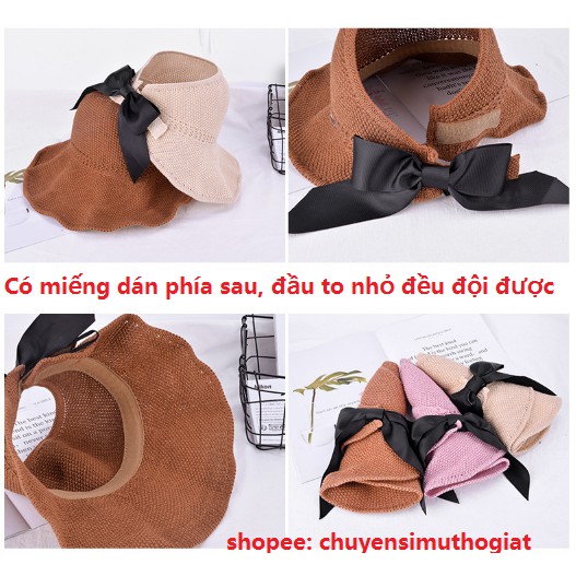 Mũ cói, mũ đi biển hở chóp siêu xinh - Tặng dây quai kèm túi zip