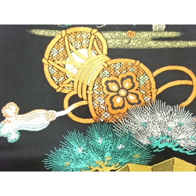 Trang phục truyền thống Nhật Bản/ Dây thắt lưng Nagoya Obi/Hoa văn cây tùng, xe kéo và quạt