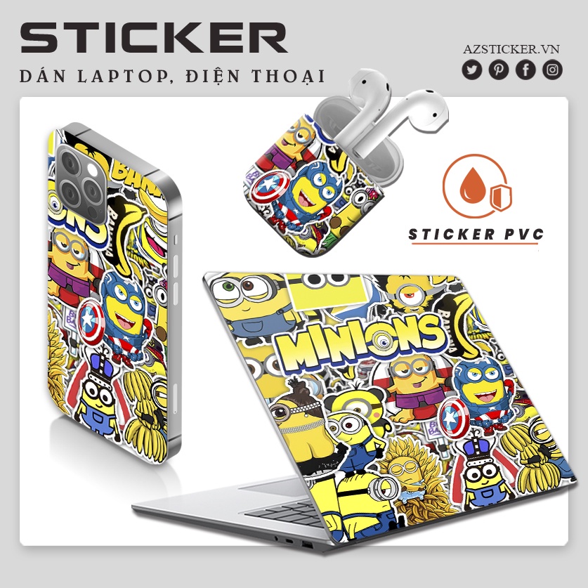 Bộ Sticker Minion Cute Dán Nón Bảo Hiểm , Dán Laptop , Dán Vali , Dán Điện Thoại , Dán Máy Tính Chống Thấm Nước