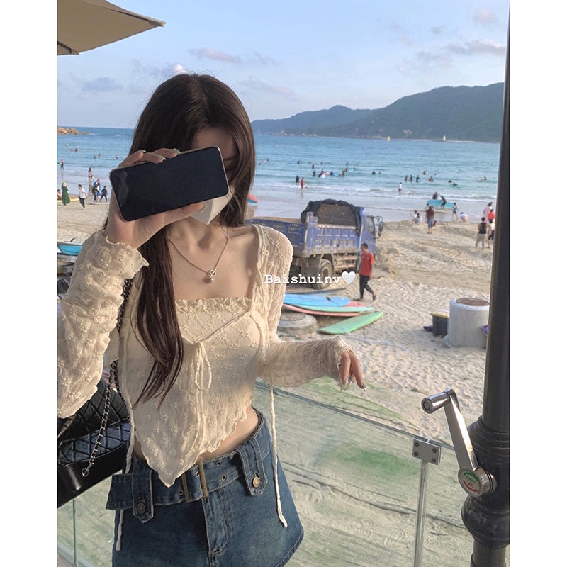 Bộ Áo Ren Hai Dây + Áo Choàng Ngắn 2022 Thời Trang Xuân Hè Cho Nữ