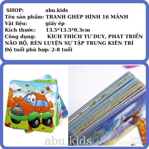 Tranh xếp hình 16 mảnh cho bé - Đồ chơi ghép hình giá rẻ phát triển trí thông minh trẻ em 14x14cm