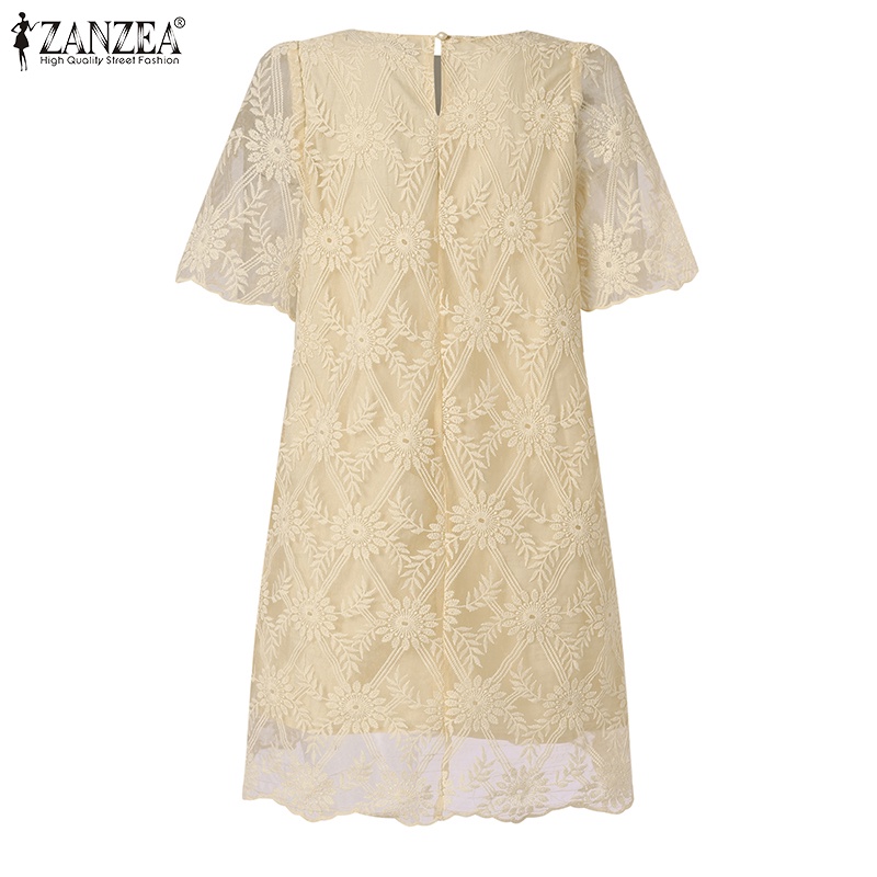 Đầm mini Zanzea hai lớp màu trơn họa tiết hoa vintage thời trang cho nữ