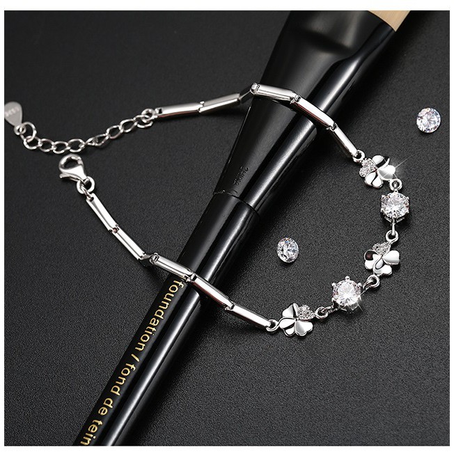 Lắc tay nữ vòng tay cỏ 4 lá may mắn đính đá bạc 925 phong cách hàn quốc dễ thương tặng hộp