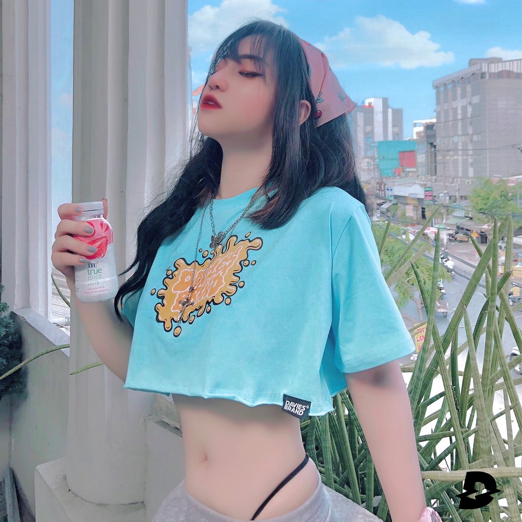 Áo croptop nữ form rộng tay lỡ màu xanh - Blue Cute Paint Croptop - Davies brand | BigBuy360 - bigbuy360.vn