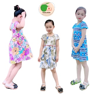 Váy hoa nhí cho bé gái chất cotton cổ tròn dáng xòe, đầm thun bé gái size đại fanekids fa013