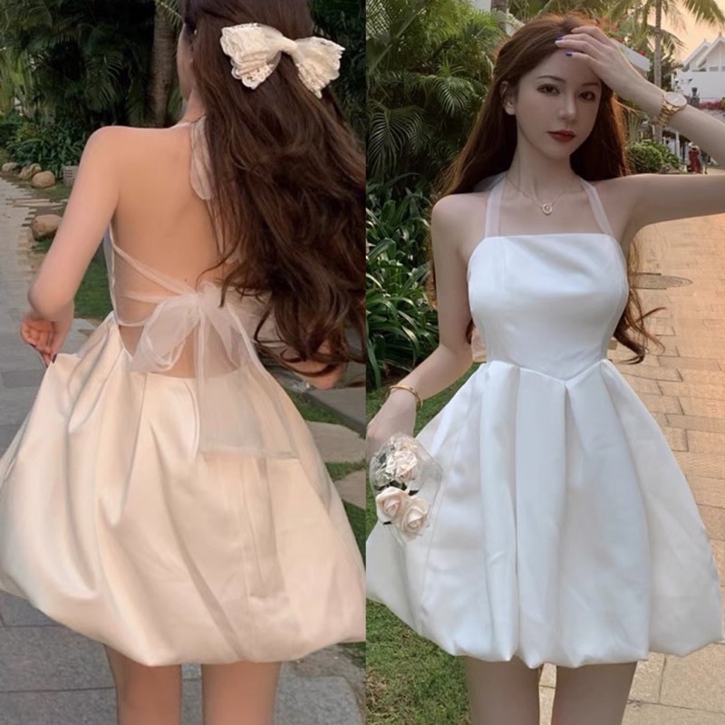 Đầm nữ trắng xoè tiểu thư , Đầm váy nữ công chứa xoè cột nơ | BigBuy360 - bigbuy360.vn