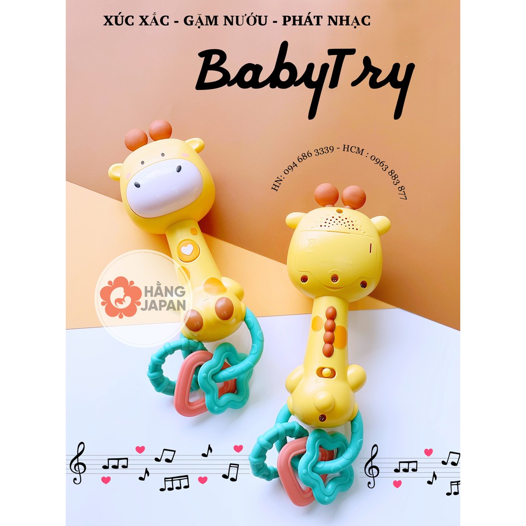 Xúc xắc đồ chơi cầm tay BabyTry hươu vàng 10x22 cm phát nhạc tự động cho bé từ 18M