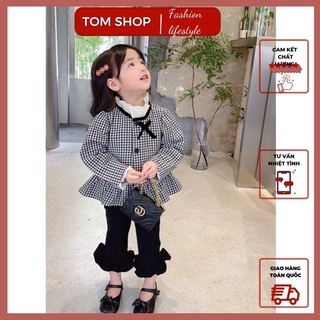 Set bộ bé gái áo peplum nơ tiểu thư kèm quần legging bèo gấu tết