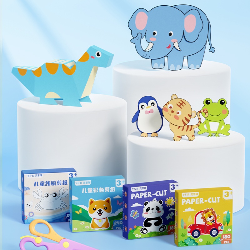 [Hot] Bộ cắt giấy thủ công 180 tờ gồm nhiều chủ đề tặng kèm 01 kéo giúp bé rèn luyện tính kiên trì và khéo léo