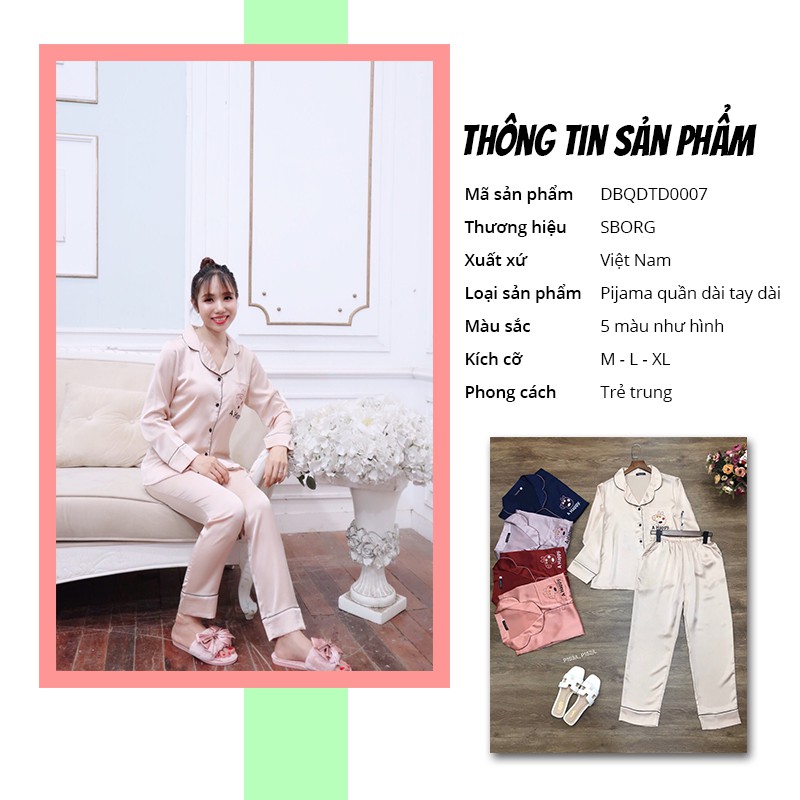 Đồ ngủ cute SBORG đồ bộ lụa satin cao cấp mặc nhà quần dài tay dài in heo peppa cute có túi 45-65kg quà tặng vợ