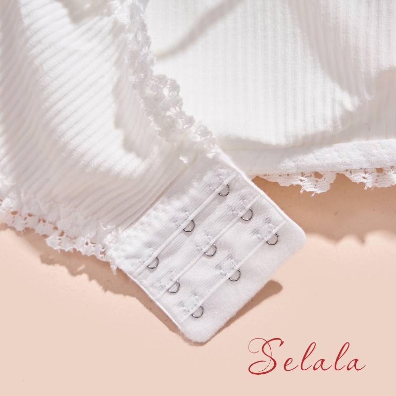 Áo Bra Selala Cotton Gân Tăm Dáng Croptop Kết Hợp Viền Ren Sexy Br24