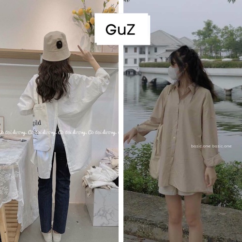 Áo sơ mi kiểu nữ cúc sau lưng dáng thụng rộng phong cách ulzzang, Sơ mi trắng đi học -GuZ