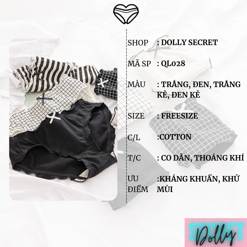 Quần lót cotton viền sóng đính nơ dễ thương vải kháng khuẩn cho nữ DOLLY SECRET QL028 | BigBuy360 - bigbuy360.vn