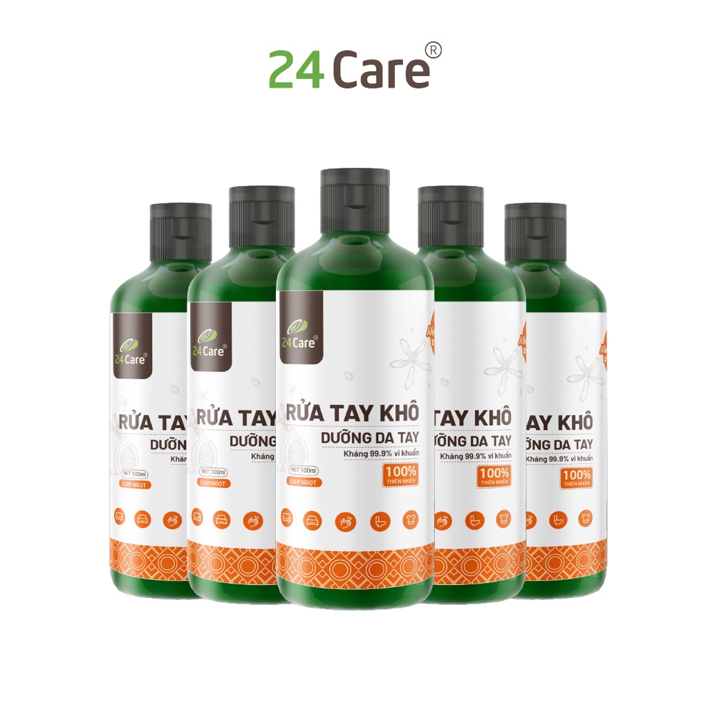 Combo 5 nước rửa tay khô tinh dầu Cam 24Care 100ML– diệt khuẩn 99,9%