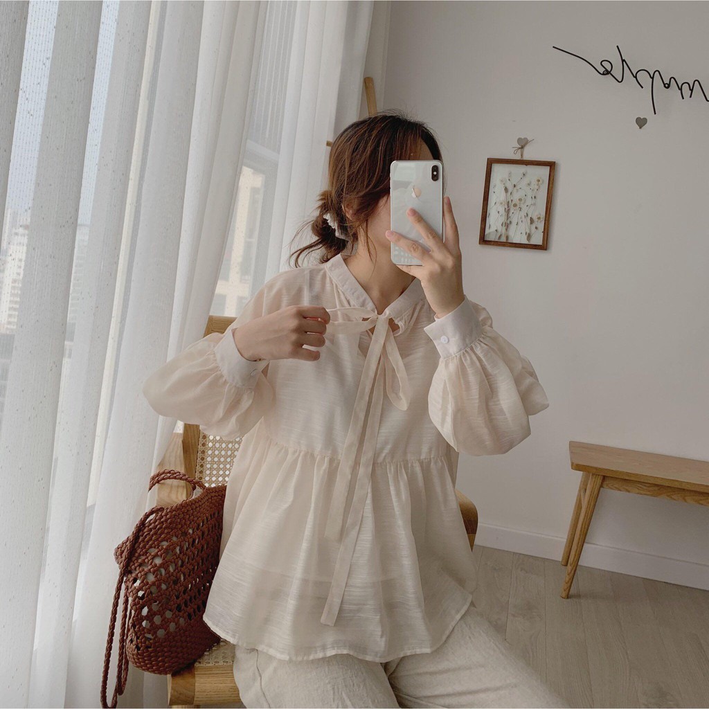 sét áo baby doll cổ nơ lưng kèm 2 dây - TKA227 1994Closet