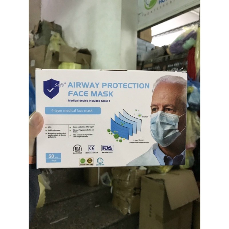 Hộp 50c KHẨU TRANG LONG HƯNG 4 LỚP KHÁNG KHUẨN CÓ DẬP LOGO CAO CẤP
