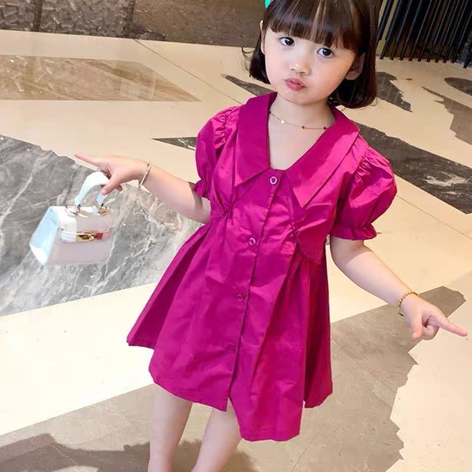 Váy bé gái - Váy thô cài cúc tay bồng dáng xuông babydoll cho bé gái ANNAKIDS