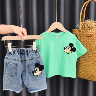 Bộ Quần Áo Kết Hợp Quần Jean, Áo Thun Cotton Cao Cấp Co Giãn Cho Bé Trai Và Bé Gái Từ 8-32 Kg