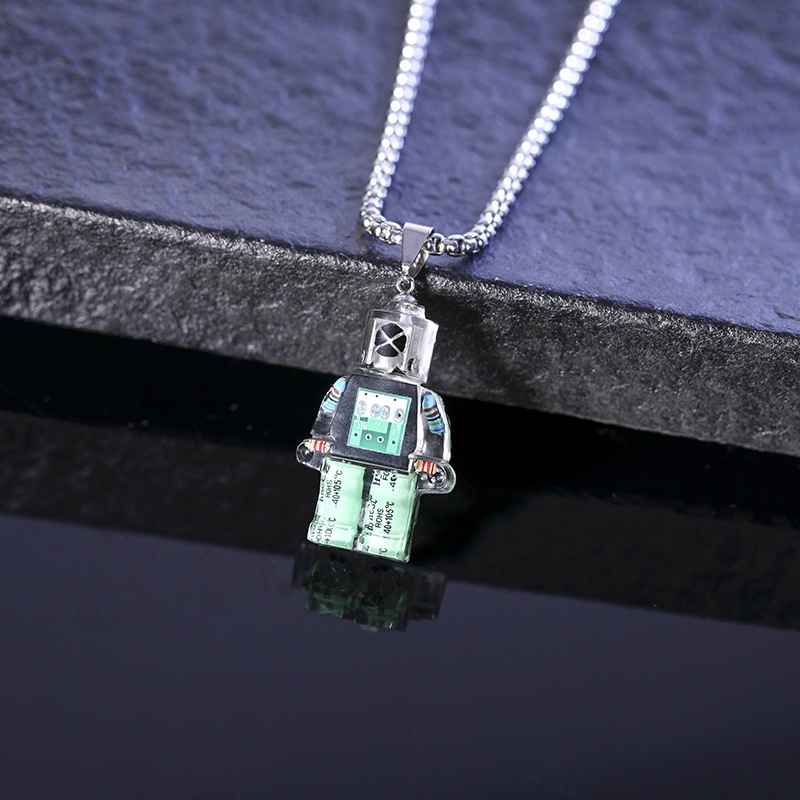 Dây chuyền nam nữ mặt hình Lego Robot chất liệu nhựa trong suốt chi tiết linh kiện điện tử 70cm