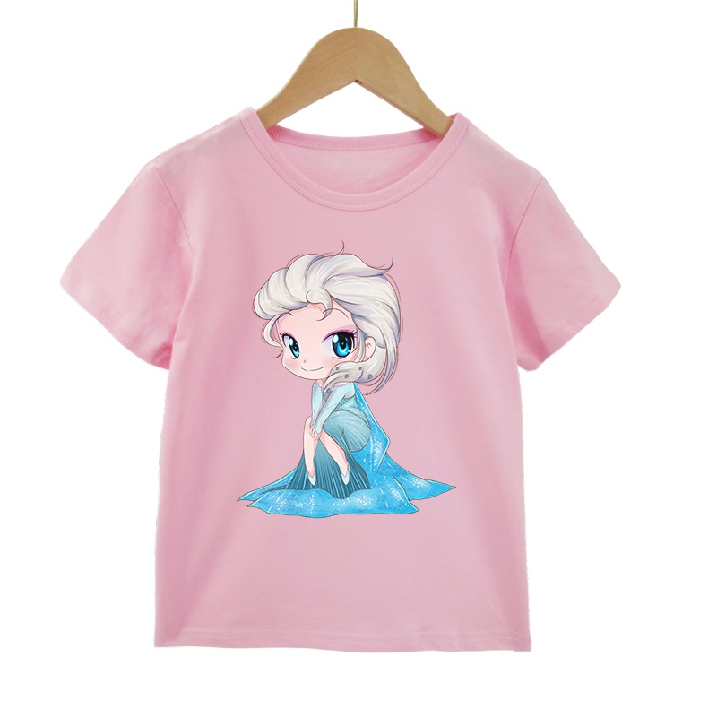 Áo Thun Tay Ngắn Chất Liệu 100% Cotton In Hoạ Tiết Hoạt Hình Frozen Dành Cho Bé Gái