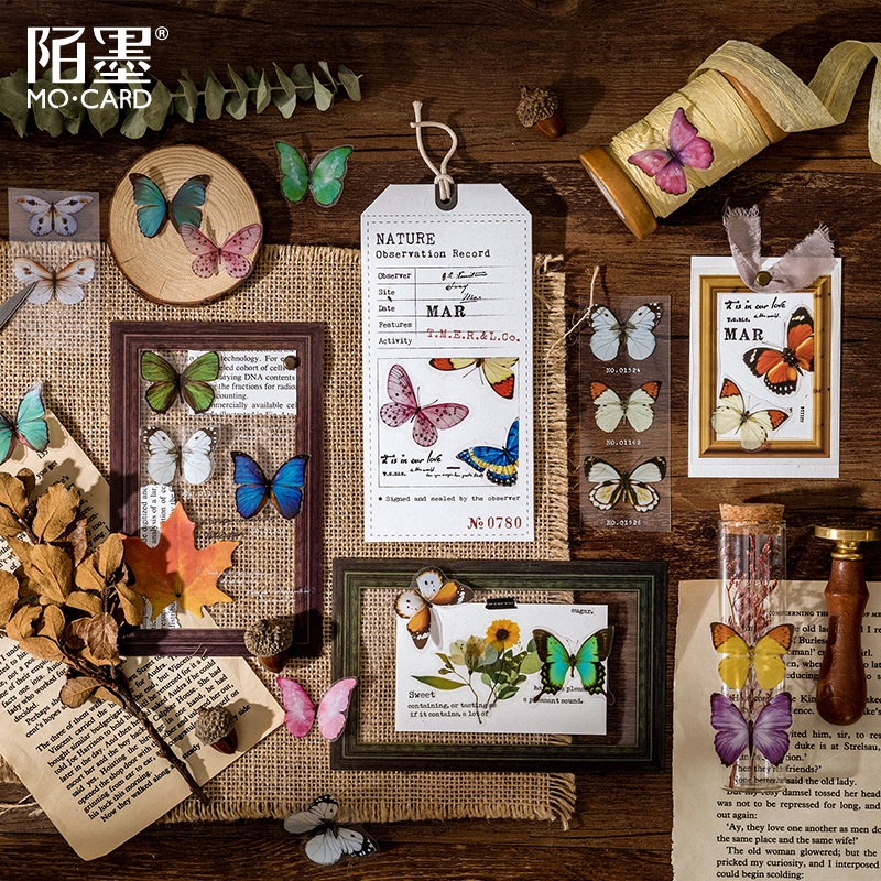 Sticker vintage trang trí sổ hình butterfly xinh xắn, hình dán trang trí sổ tay, thiệp mừng, quà tặng