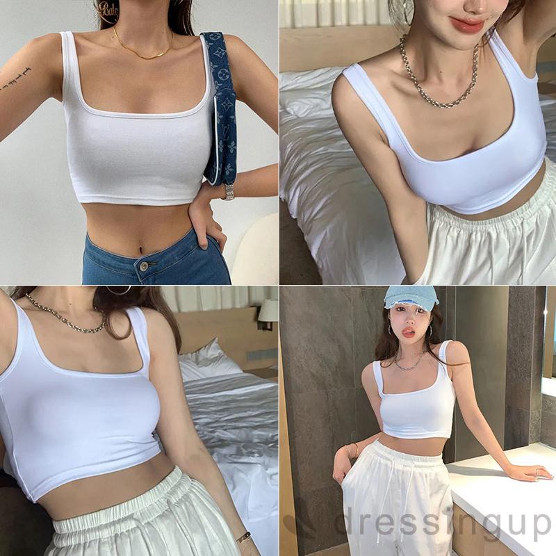 Áo croptop cổ vuông màu sắc đơn giản cho nữ