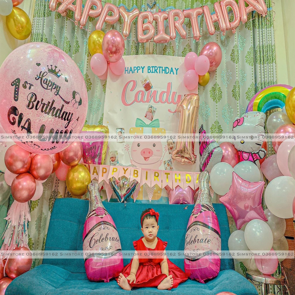 Backdrop trang trí sinh nhật bé trai bé gái phông bạt vải Silk, Hiflex in trực tiếp theo tên bé