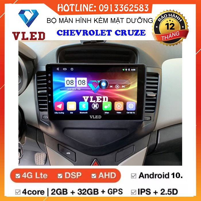 Bộ màn hình DVD Android VLED V5 cho xe CHEVROLET CRUZE, hệ điều hành Adroid 10. tân tiến, cảm ứng độ nhạy cao