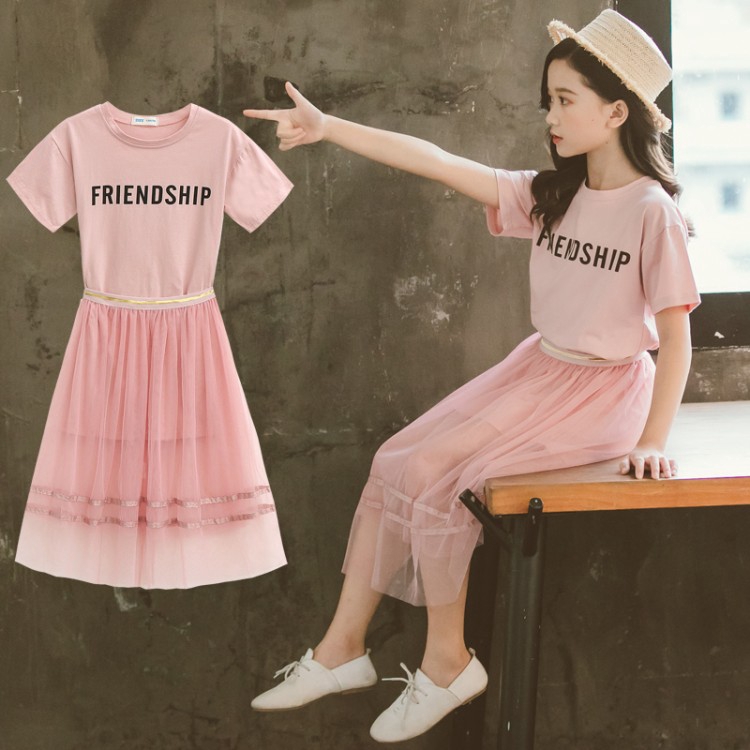 Short sleeve t-shirt + Korean style skirt for girls