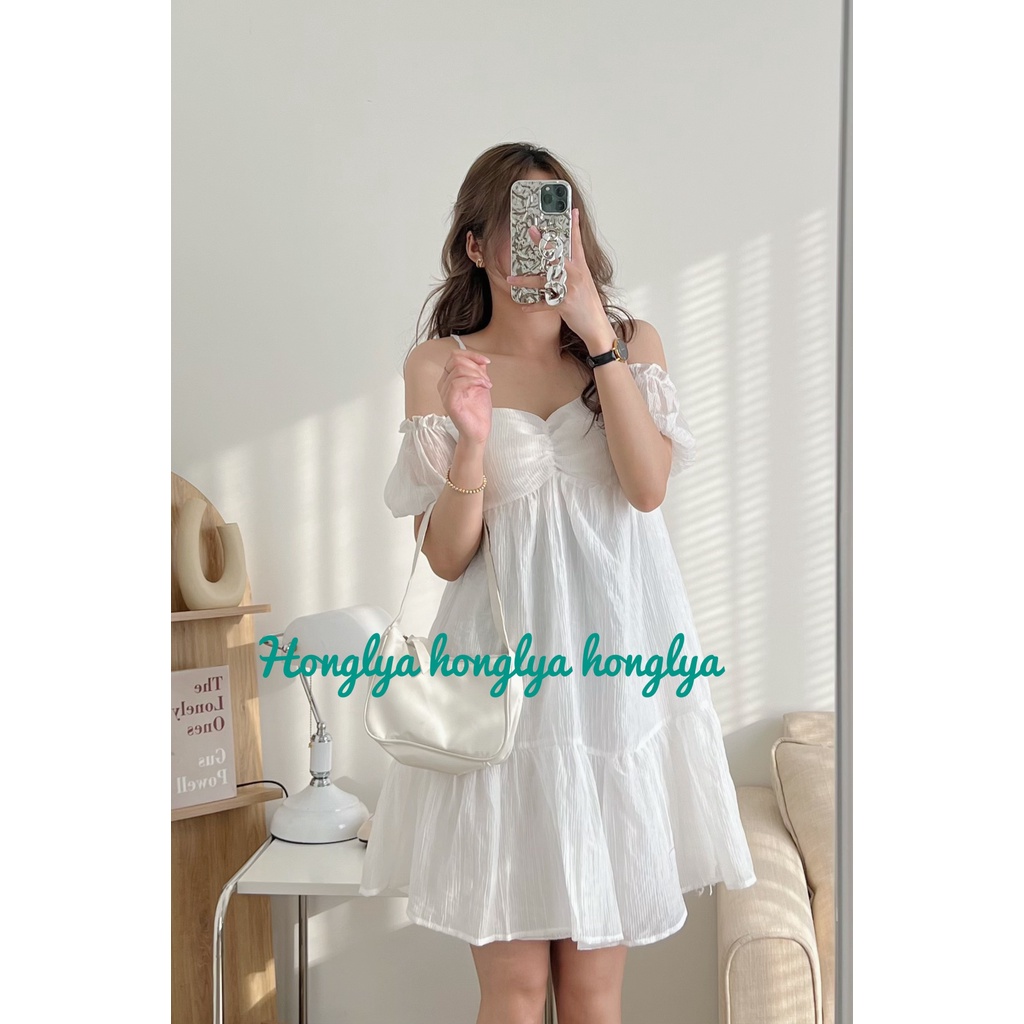 Váy hai dây chất voan gân mềm mịn Đầm tiểu thư xinh cho bạn nữ